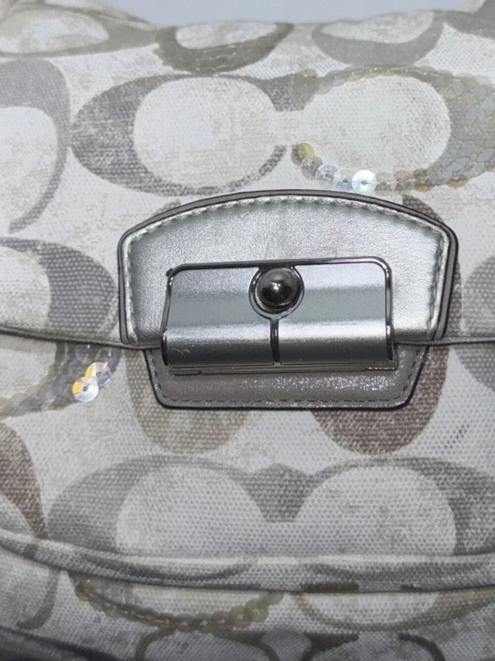 Coach Kristin Signature Hobo White Silver Grey Shoulder Purse Handbag Bag Y2K